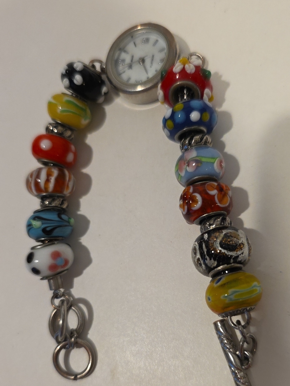 Colorful Multi-patterned Glass Beaded Watchband With Geneva Platinum Watch
